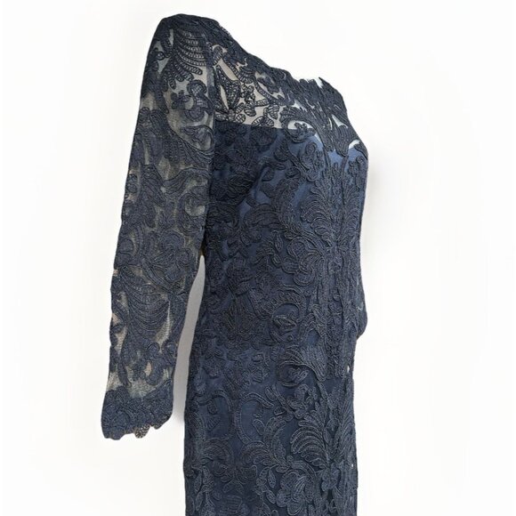 TADASHI SHOJI $473 Navy Lace Illusion Lined Evening Dress Size 10 Wedding Guest - Picture 3 of 10